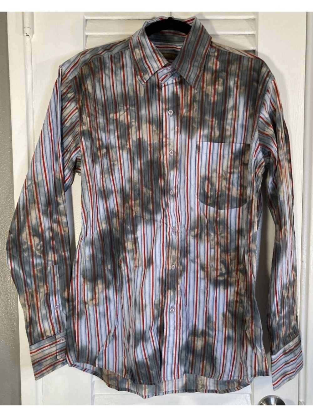 Buckle Men's Multi-Stripe Button-Down Shirt with Washed Overlay